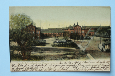 Postcard PC Bremen 1917 railway station Geestemuende Bremerhaven Town architecture